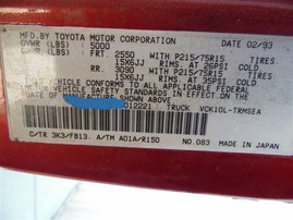 1993 TOYOTA T100 SR5 RED STD CAB 3.0 MT 2WD Z19830